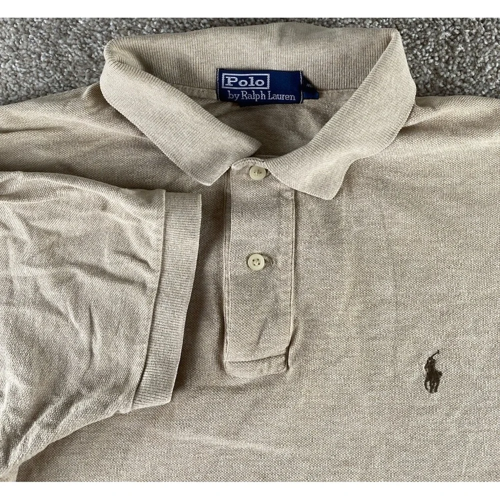 Polo Ralph Lauren Solid Beige Soft Cotton Polo Shirt Mens L Preppy Pony Logo